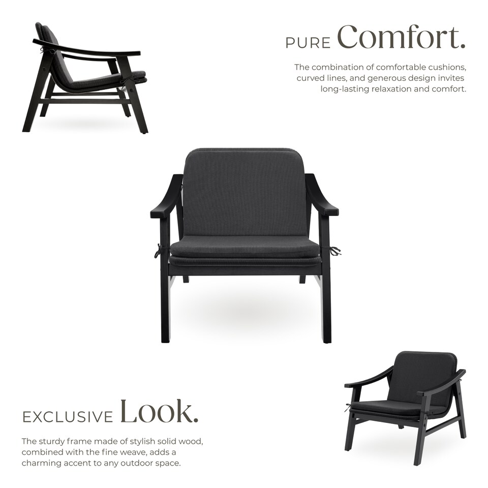 image 1 of Rattan Garden Chair Outdoor Furniture Chairs Varnished Wooden Frame Lounge Arm Chair | Black | black | One Size | 1