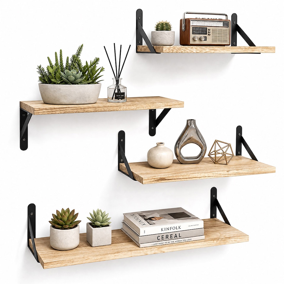 image 1 of Levede Wall Mounted Floating Shelves Set of 4 Rustic Display Shelf Solid Wood