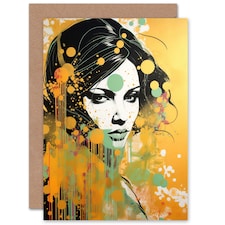 Green Gold Woman Portrait Birthday Her Wife Card
