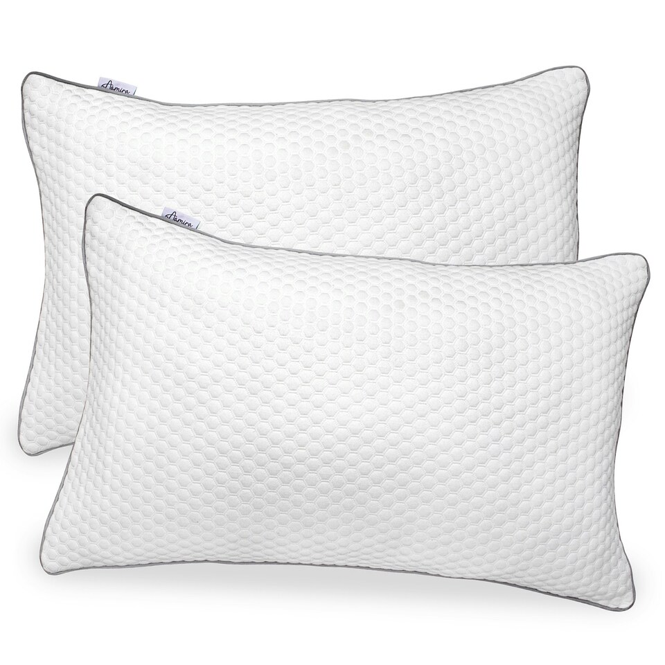 image 1 of Aamira Premium Orthopaedic Shredded Memory Foam Bed Pillow 70x45cm 2 Pack, Neck Support | White | White | 70x45 cm | 1