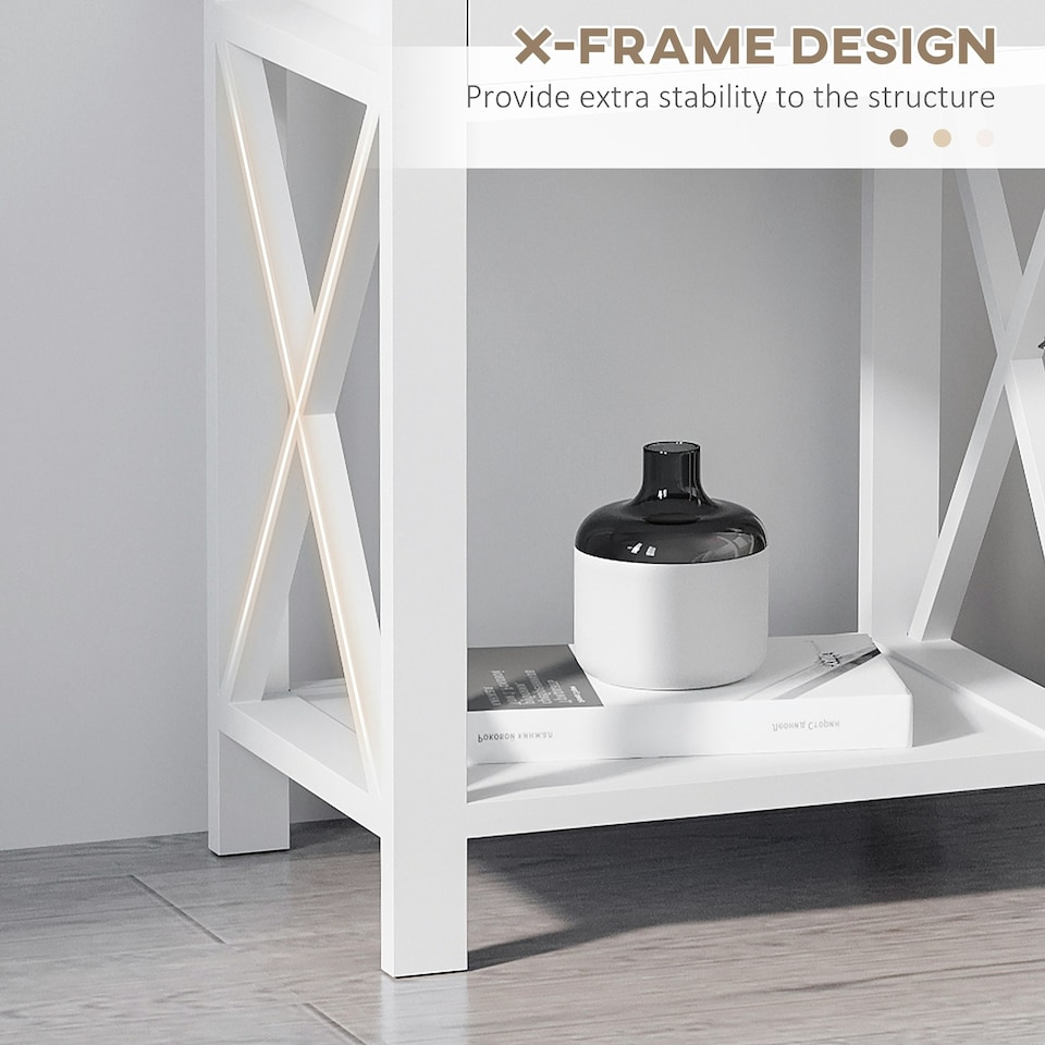 image 1 of HOMCOM 55cm End Side Table w/ Drawer Shelf Stand Black White