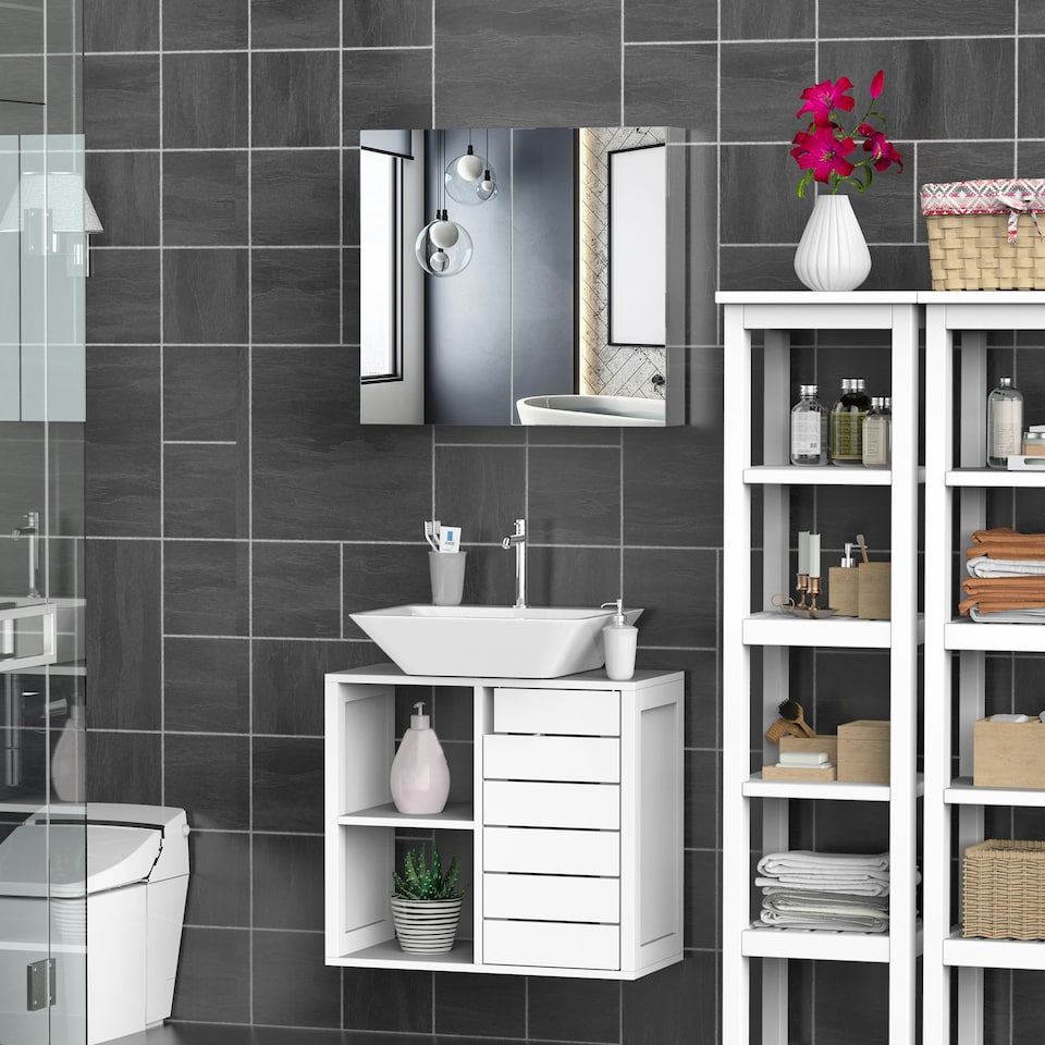 image 1 of HOMCOM Bathroom Cabinet Double Door Wall Mounted Mirror Stainless Steel