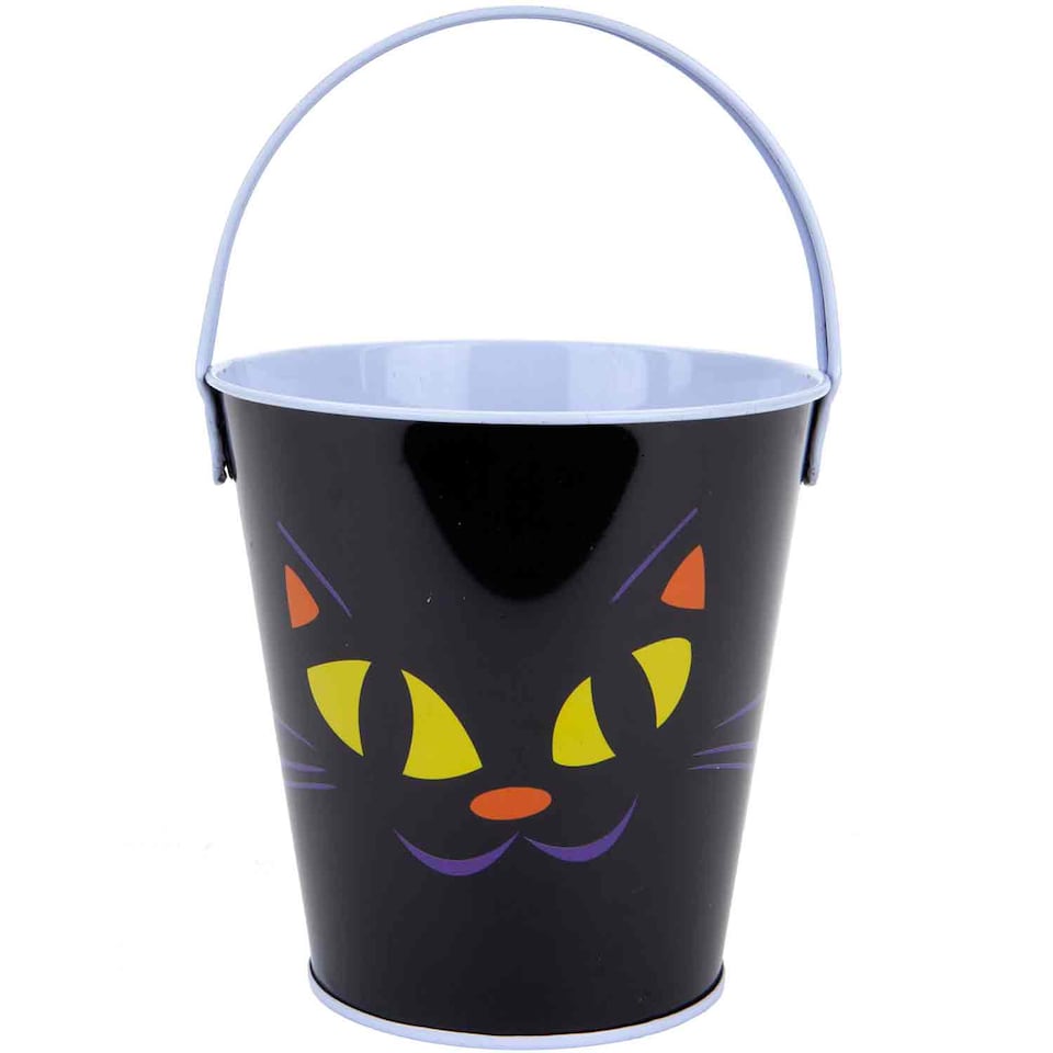 image 1 of VFM e-Store Halloween Candy Bucket - Pumpkin Cat Design - Lightweight Trick-or-Treat Pail