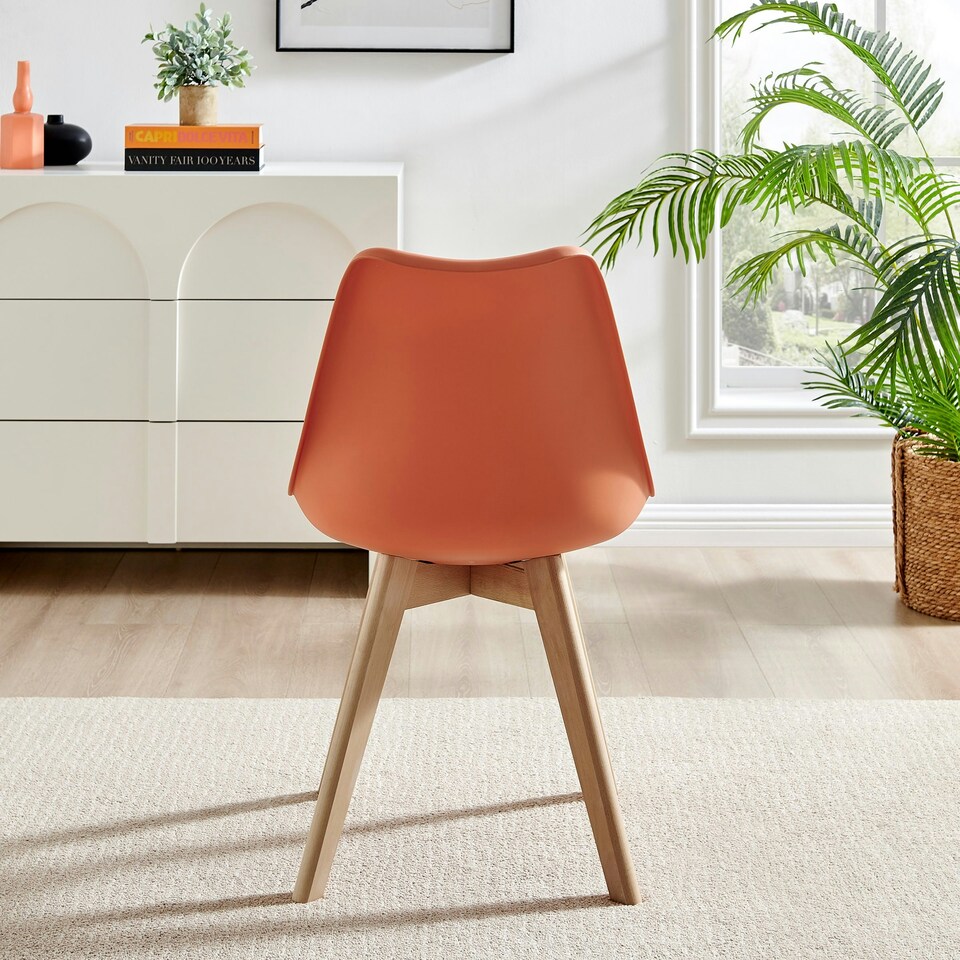 image 1 of Furniturebox 2x Stockholm Scandi Orange Faux Leather and Wood Dining Chairs