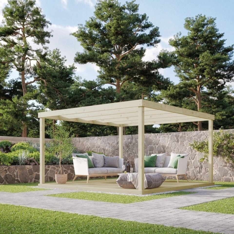 image 1 of Box Pergola and Decking Kit - Wood - L300 x W300 cm - Light Green
