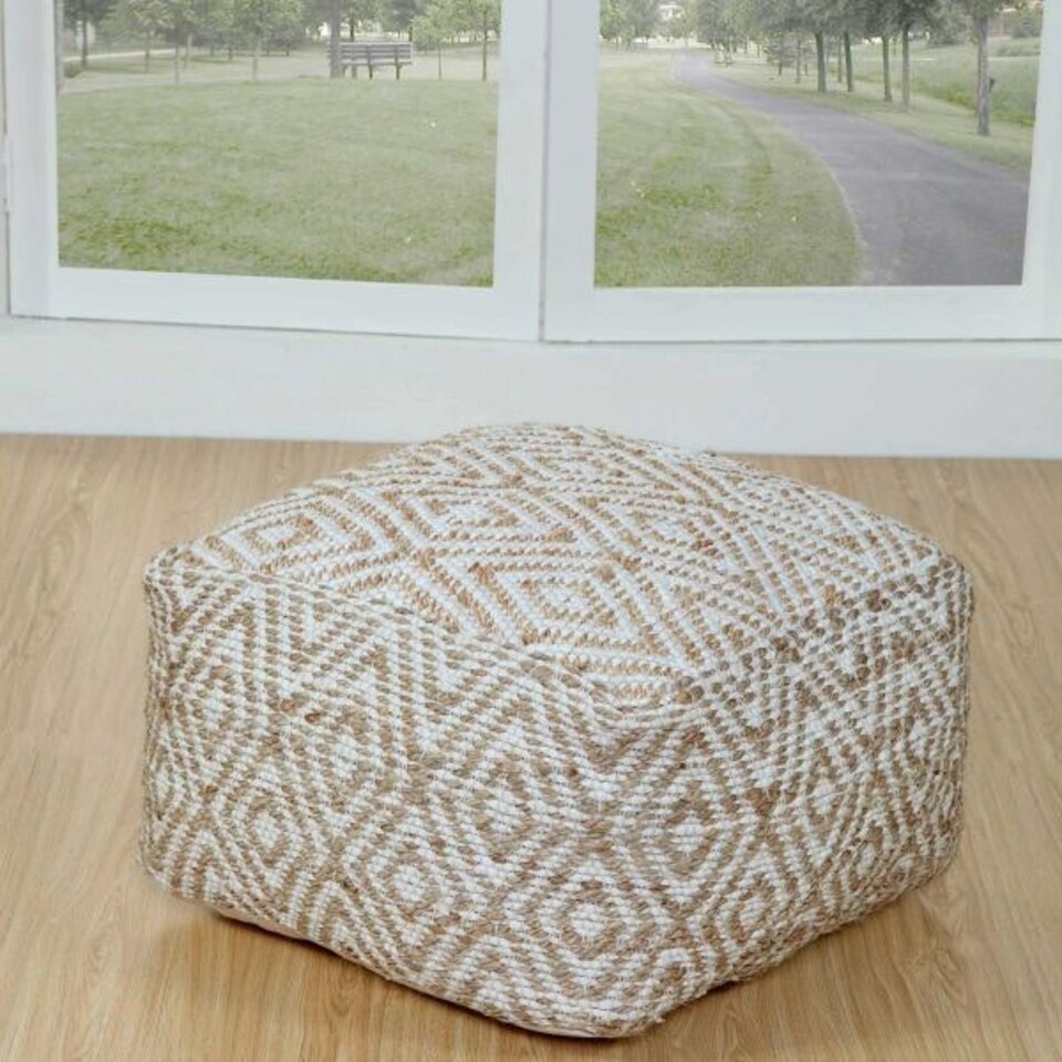 image 1 of Homescapes Sierra Natural Diamond Pattern Jute Square Bean Filled Pouffe - 60 cm