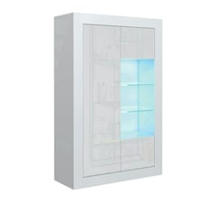 White Display Cabinet 93cm Gloss Doors Free LED Modern Storage Unit | White
