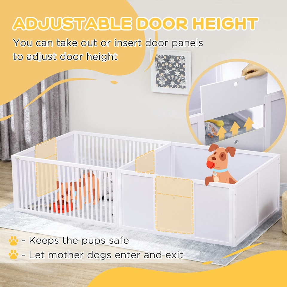 image 1 of PawHut Wooden Dog Pen Pet Playpen 7 Panels Puppy Pen for Indoors - White
