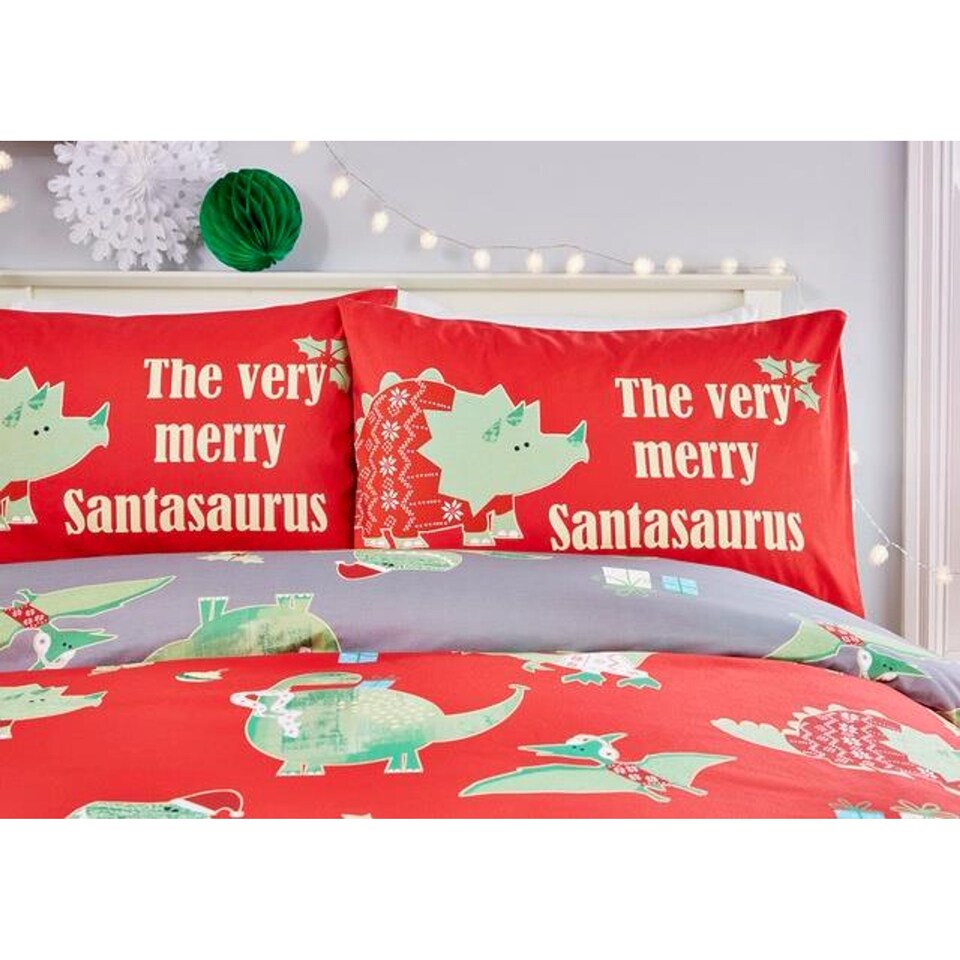 image 1 of Bedlam Santasaurus Duvet Cover Set Red