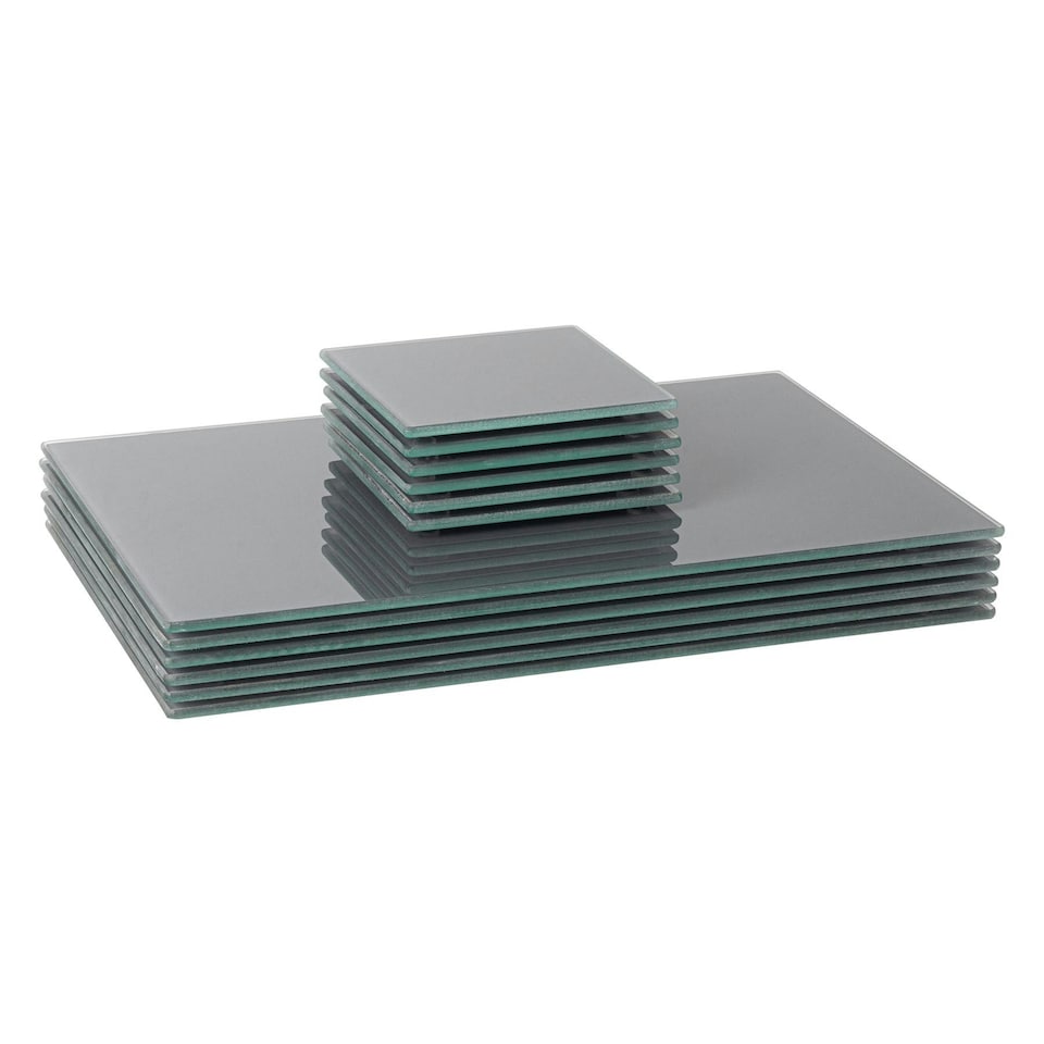 image 1 of Harbour Housewares Glass Table Set - Grey - 30 x 20cm - 12pc Placemats & Square Coasters Grey