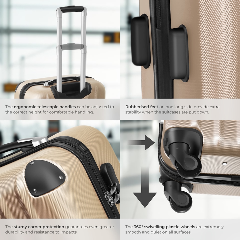 image 1 of Suitcase Set - 3 hard-shell suitcases with telescopic handle, swivel wheels | Cream | champagne | 1