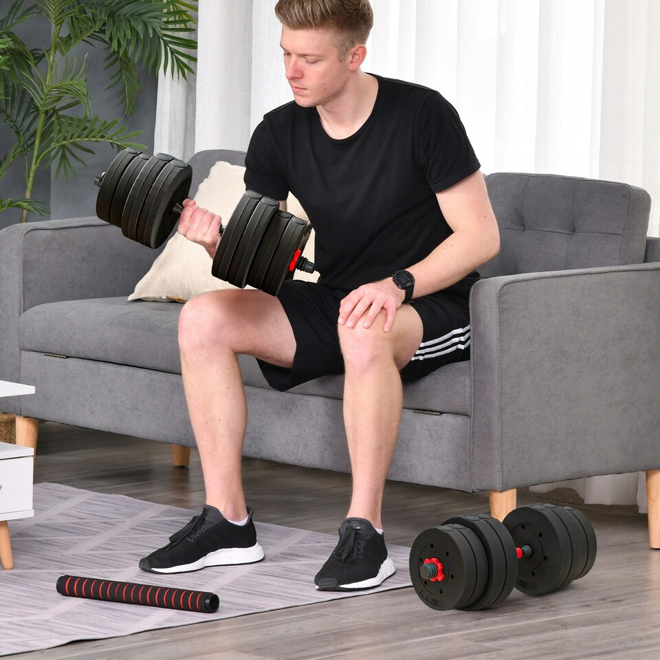image 1 of HOMCOM 30kg Adjustable 2 IN 1 Barbell Dumbbells Weight Set for Body Fitness