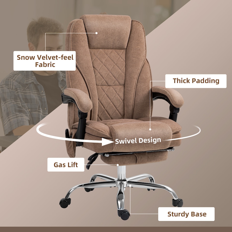 image 1 of Vinsetto Massage Office Chair, Heated Reclining Desk Chair, Brown | Brown