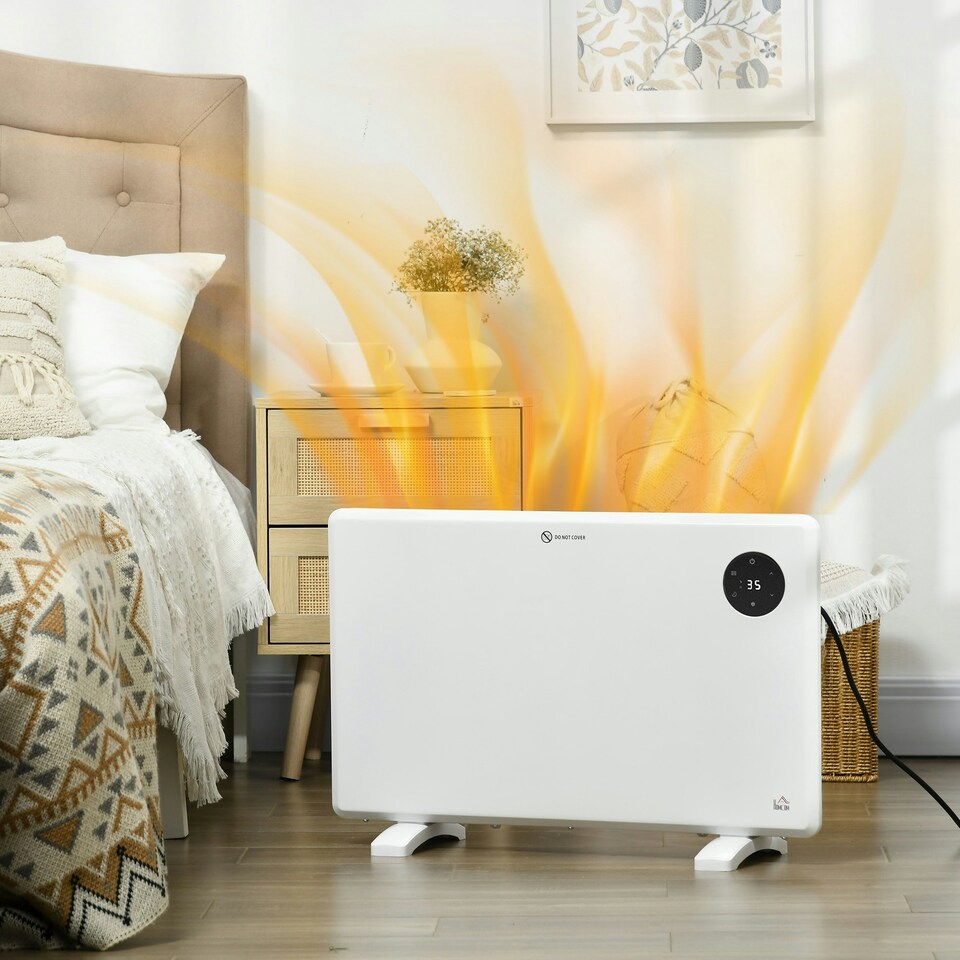 image 1 of HOMCOM Electric Convector Heater, Quiet Space Heater w/ LED Display, White
