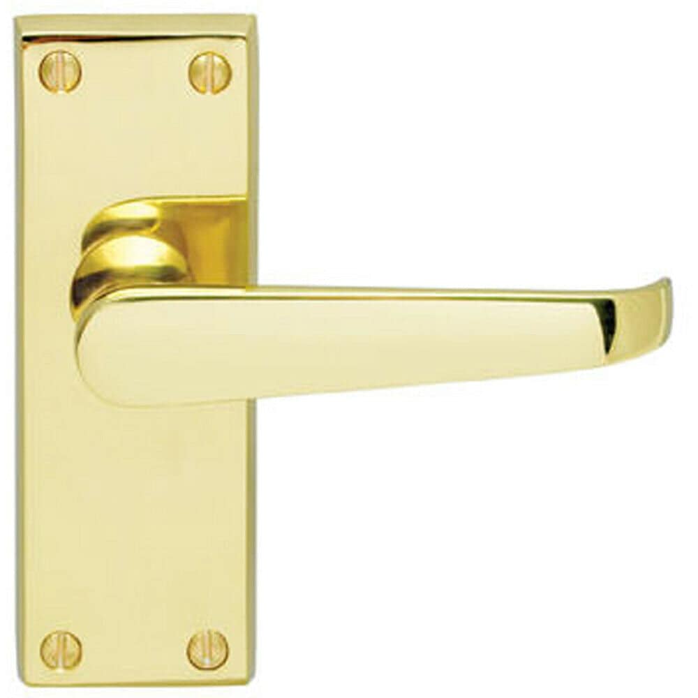 Loops Straight Victorian Lever on Rectangular Latch Backplate Handle Polished Brass in Metallics