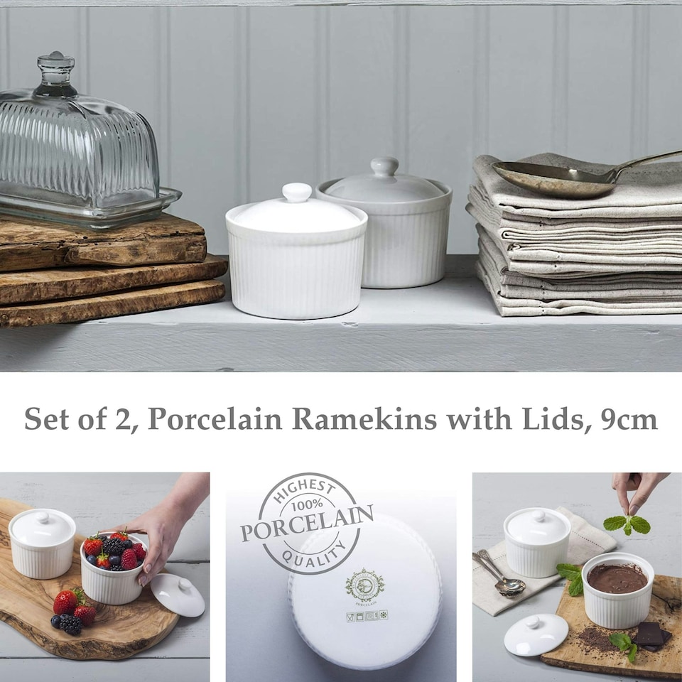 image 1 of Porcelain Ramekin with Lid (9cm), Set of 2 | Multi | 2