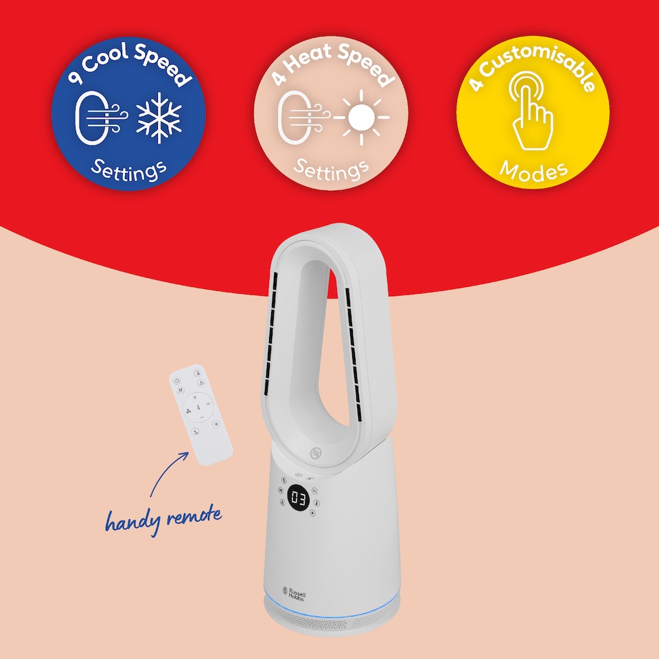 image 1 of Russell Hobbs Bladeless Cooling Tower Fan with Remote & Heater Function RHCBLDL3IN1