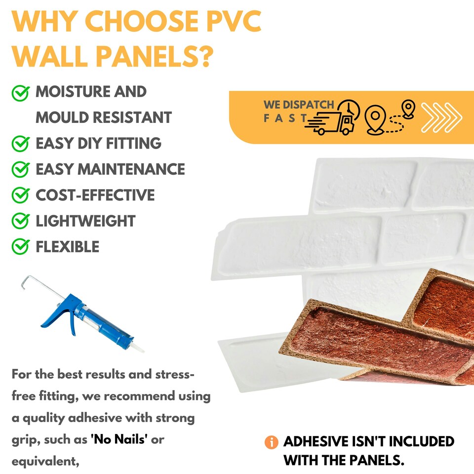 image 1 of NOVECRAFTO 3D Brick Effect Wall Panels – 6 PVC Sheets, Covers 29.76 sq ft (2.76 sqm), 96x48cm Each – Red Faux Brick Look, Easy DIY Wall Cladding Red
