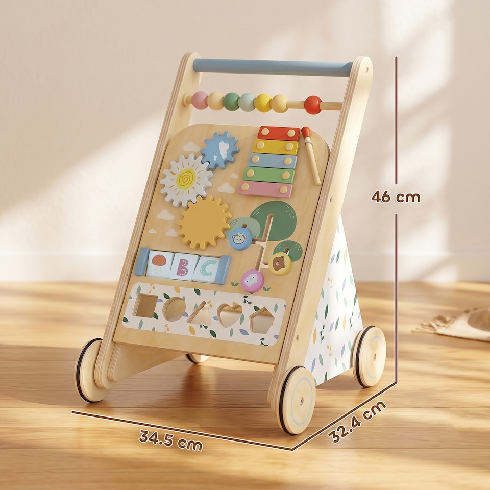 image 1 of AIYAPLAY Wooden Baby Walker with Speed Control, Activity Centre for 18 M+