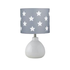 First Choice Lighting Tuscan White Ceramic Lamp with Grey & White Stars Shade White | Grey