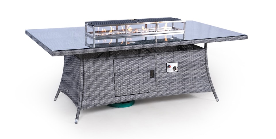 image 1 of Giardino Fire Pit 8 Seater Rectangle Rattan Dining Table | Grey