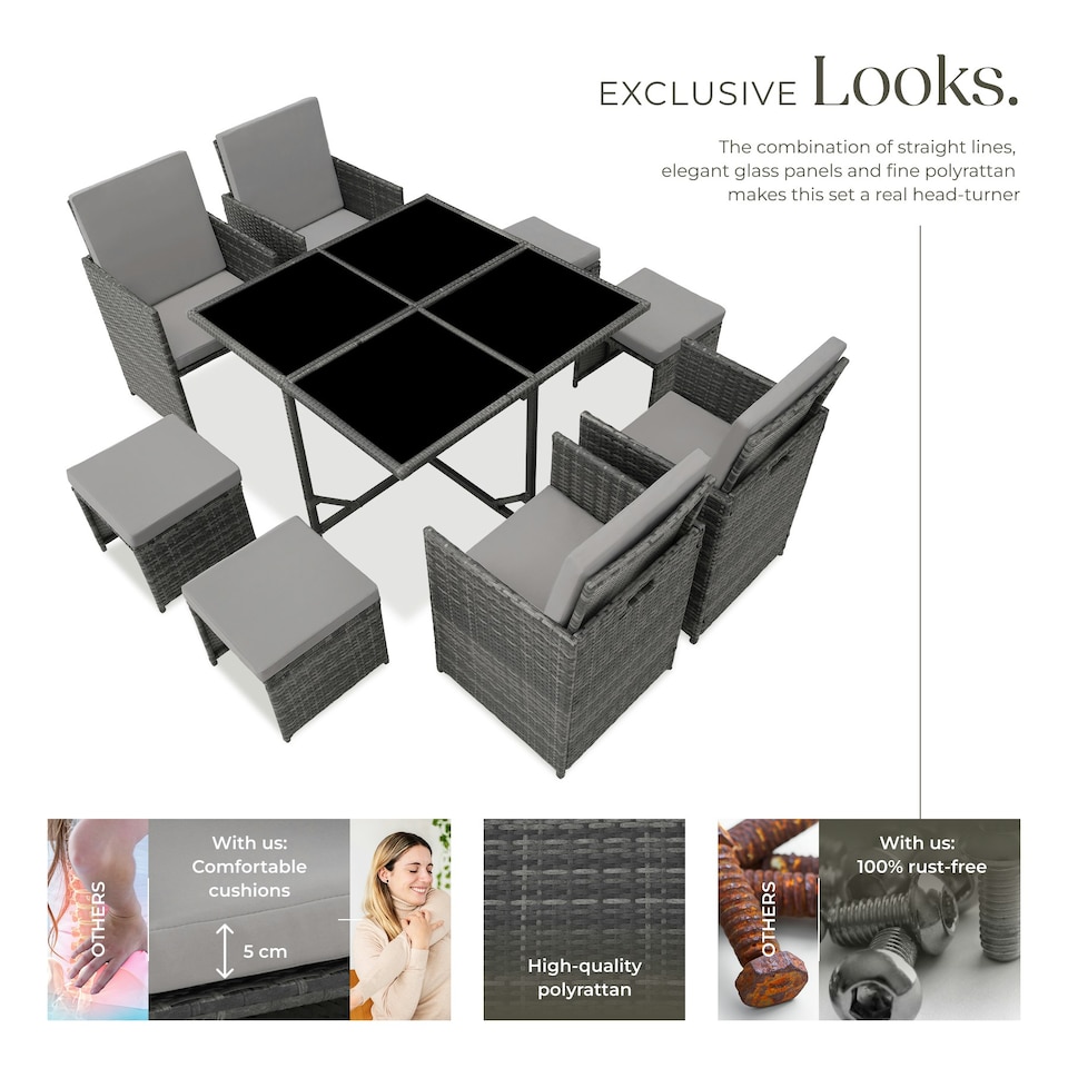image 1 of Garden Table and Chairs Bilbao - 8 seats, weather & UV-resistant, rain cover - Grey