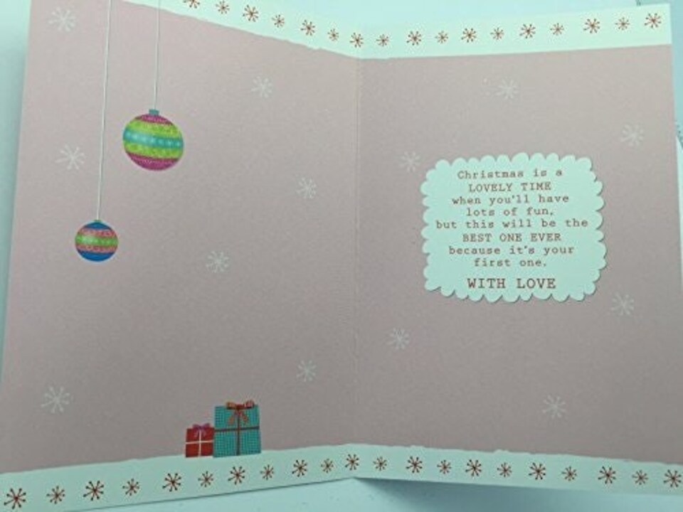 image 1 of Girls 1st Cute Christmas Greeting Card First Xmas 1 baby Keepsake Gift