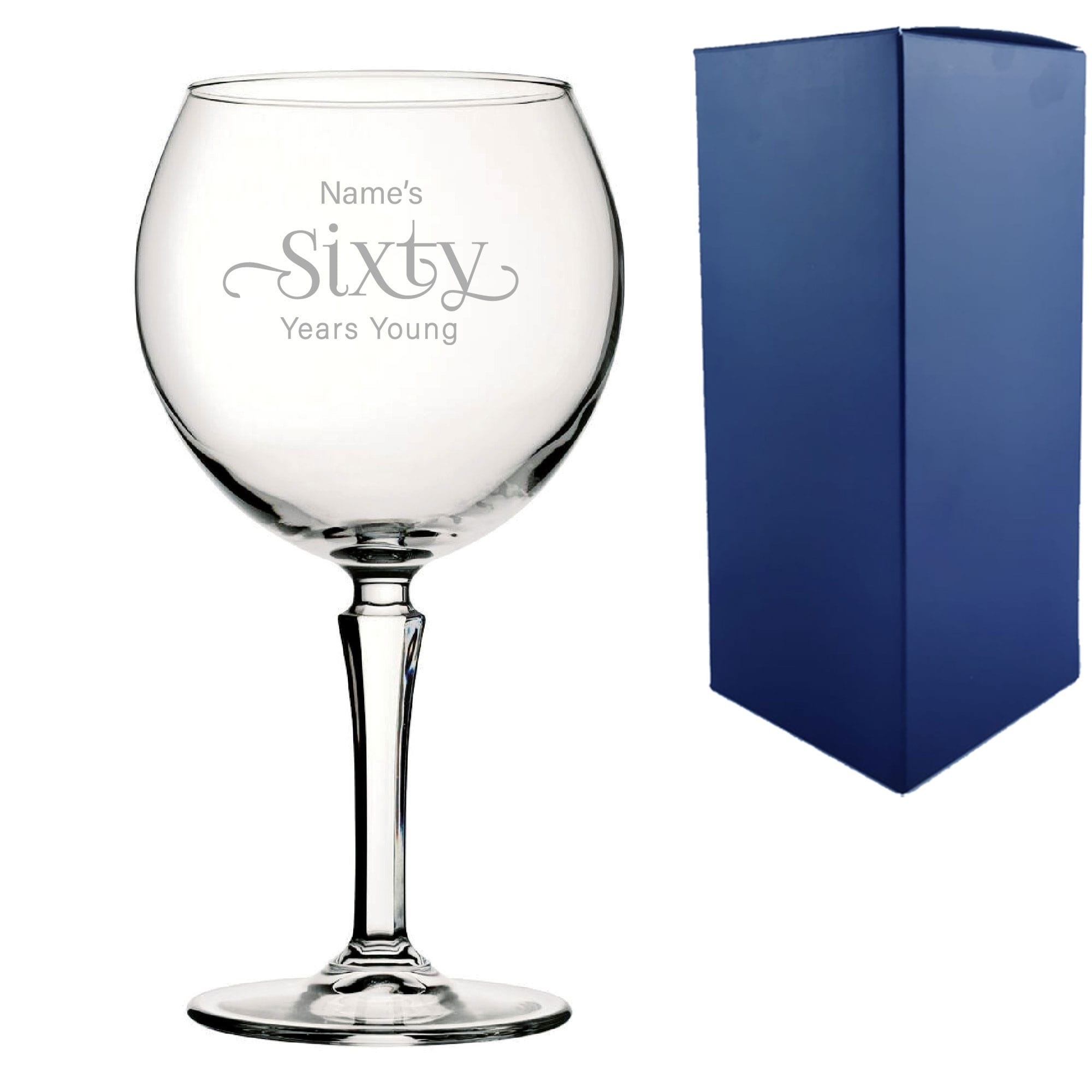 Uniqueful Personalised 60th Birthday Hudson Gin Glass Years Young Sweeping Font in Clear