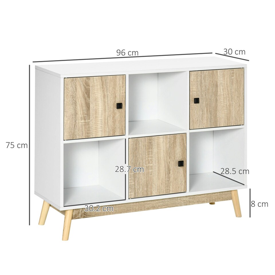 image 1 of HOMCOM Bookcase, Display Cabinet with 6 Storage Cubes for Living Room Natural