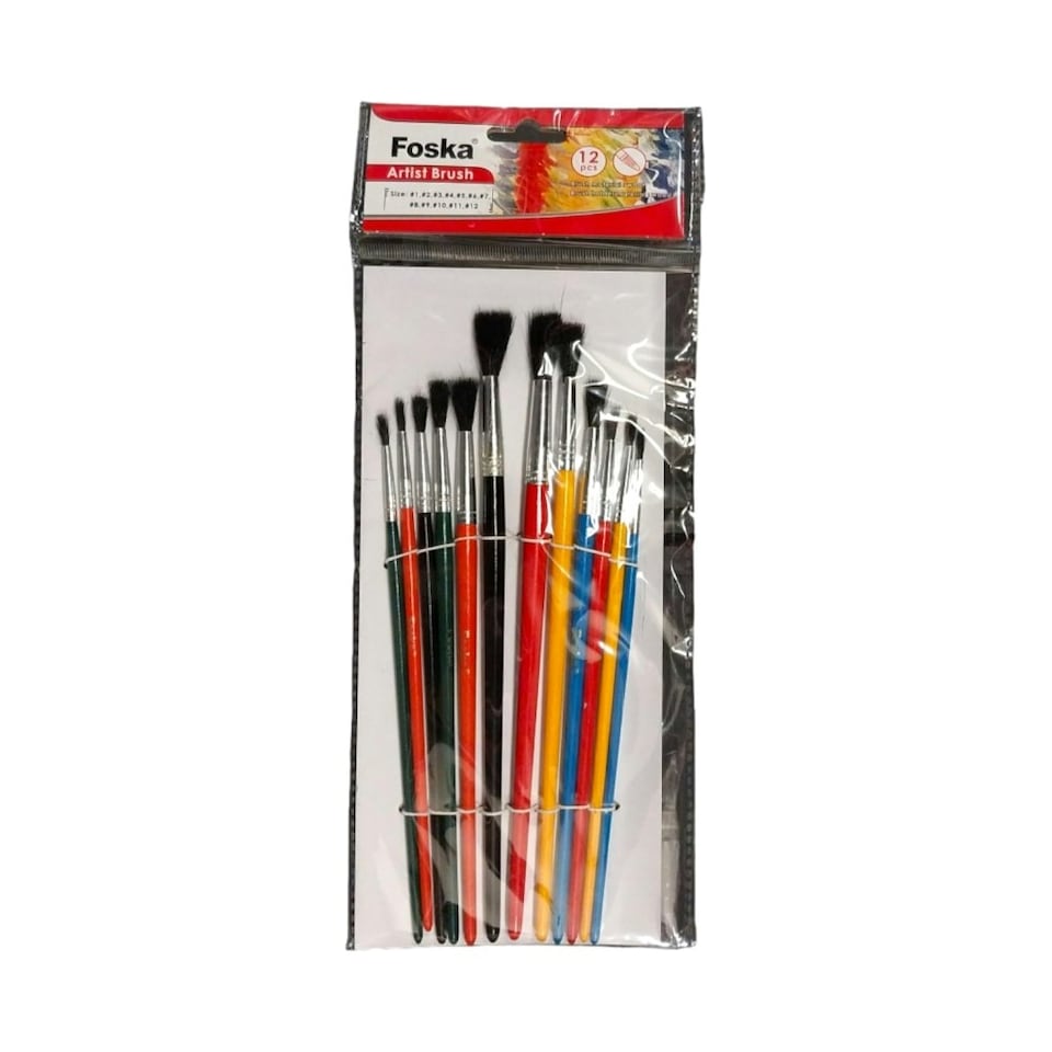 image 1 of Pack of 12 Assorted Size Wooden Handle Wool Hair Artist Paint Brushes