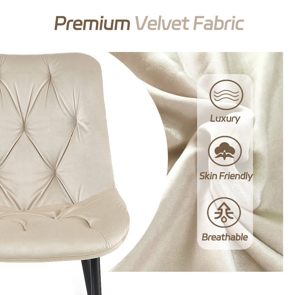 image 1 of SONARA Modern Set of 2 Velvet Dining Chairs with Ergonomic Upholstered Seat | White