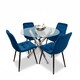 image 1 of Round Glass Dining Table With 4 Blue  velvet  Chairs Dining Set