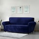 image 1 of Home Republic Mink Velvet Luxury Stretch Sofa Slip Cover - Two Seater | Blue | Navy | 1
