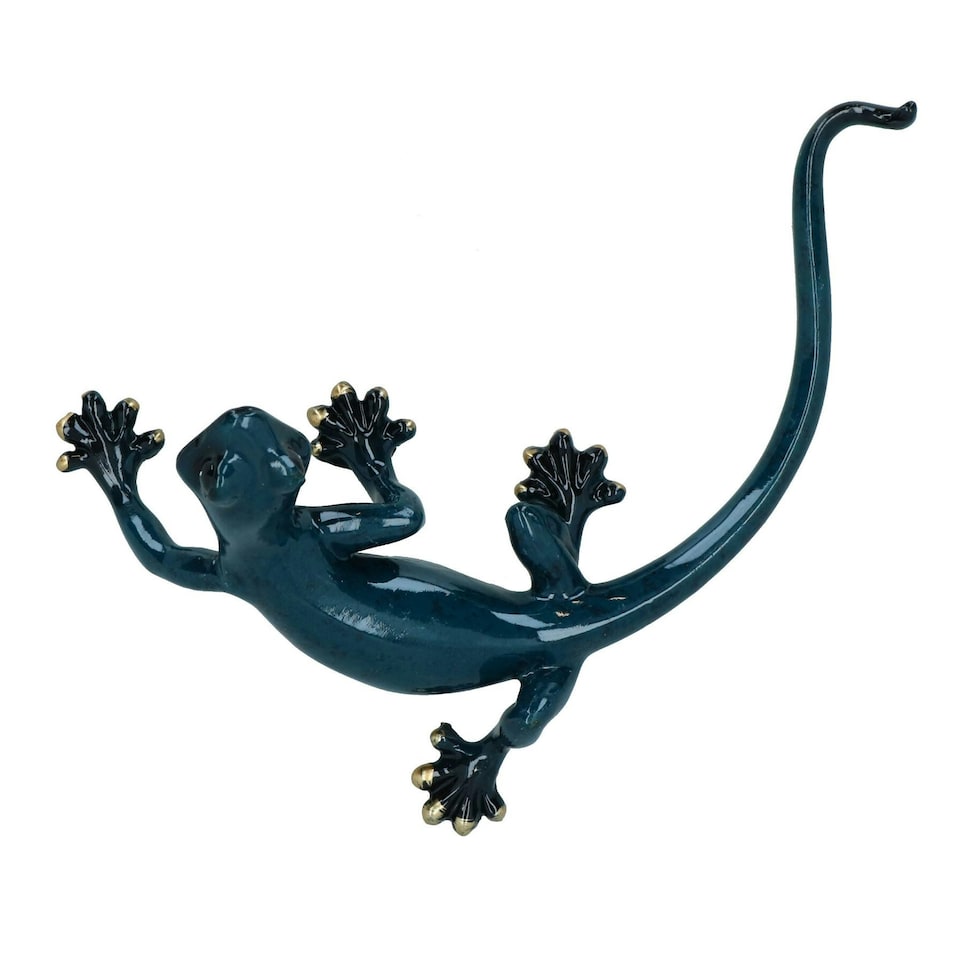image 1 of Blue Gecko Lizard Resin Wall Shed Sculpture Decor Statue Small House Ornament