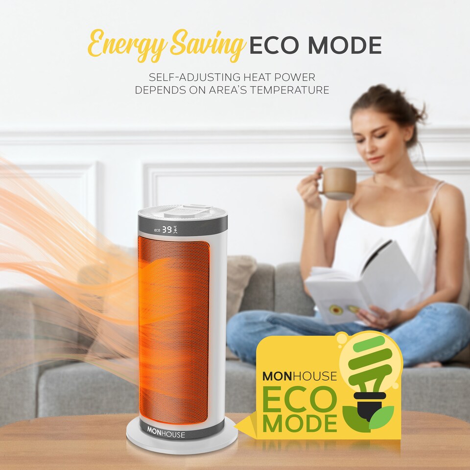 image 1 of MONHOUSE Portable Electric Space Heater - 120 Degree Oscillation, Remote Control, Tip Over & Overheat Protection - 12H Timer - 40cm