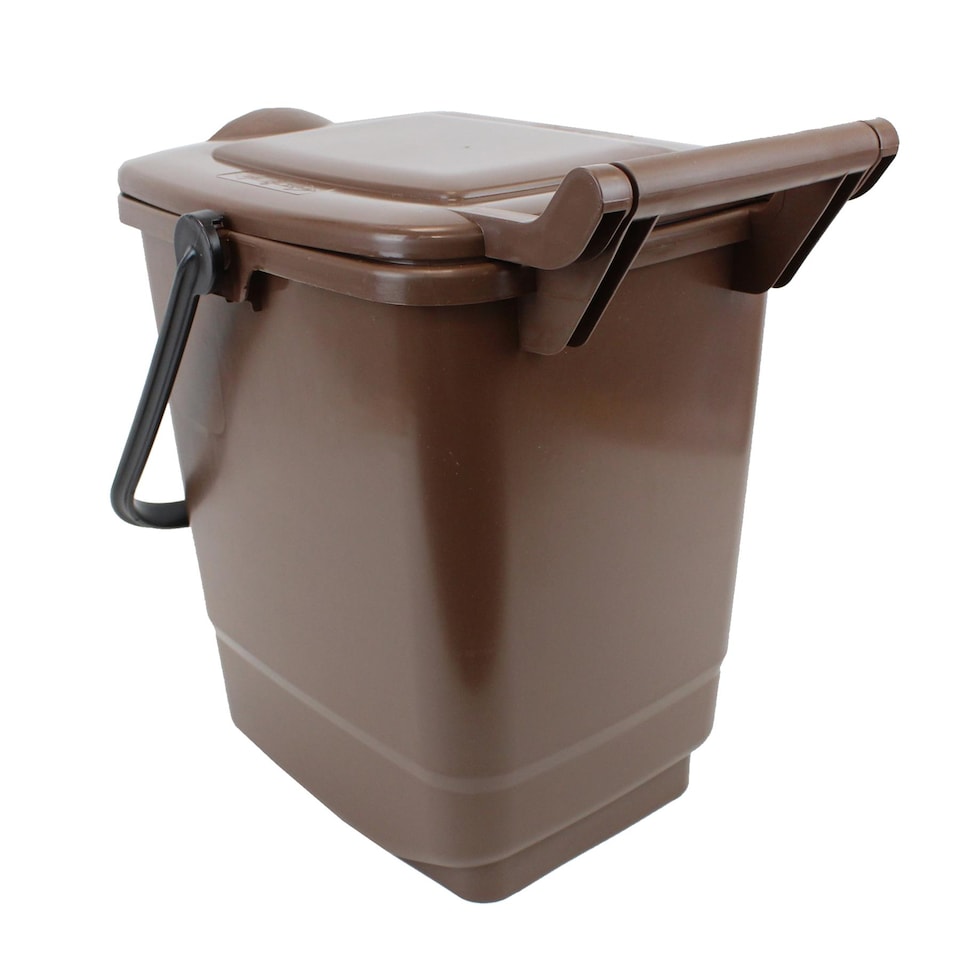 image 1 of Large Compost Caddy - Brown - for Food Waste Recycling (23 Litre) - 23L Plastic Composting Kerbside Bin with Composting Guide