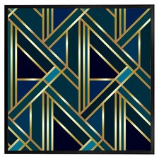 Gold & teal geometric pattern (Picutre Frame) Black | XL