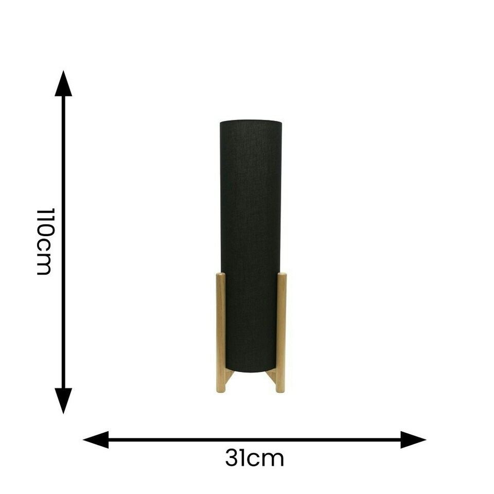 image 1 of ValueLights Henry Wooden Base Midi Floor Lamp with Tall Charcoal Fabric Shade