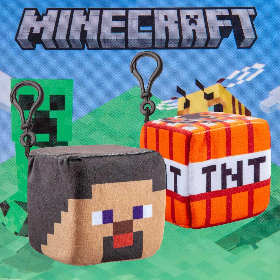 image 1 of VFM e-Store Minecraft Clip-On Plush Set - Steve, Creeper, TNT & Land Block - 8cm