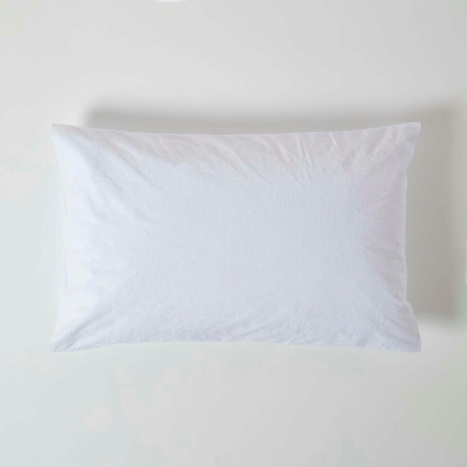 image 1 of Homescapes Terry Towelling Waterproof Pillow Protectors Standard Size - Pack of 4 White
