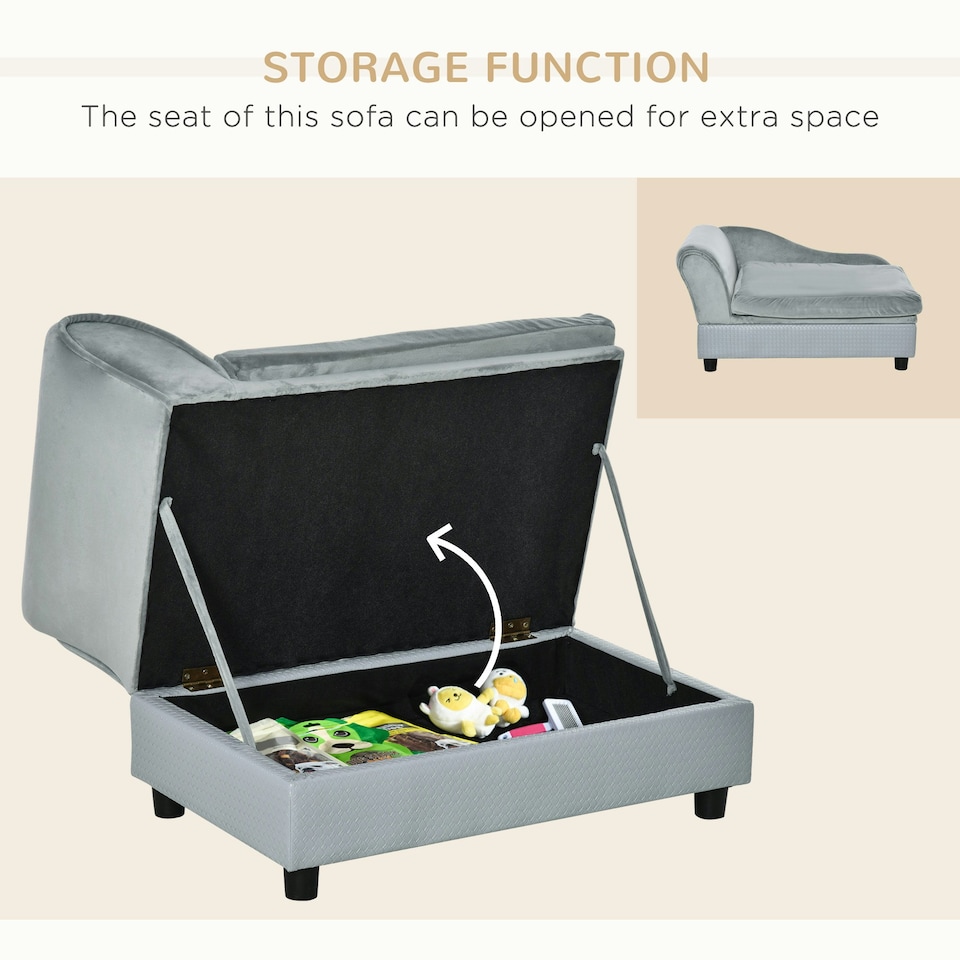 image 1 of PawHut Pet Sofa Dog Chair Cat Couch w/ Storage, Cushion - Light Grey