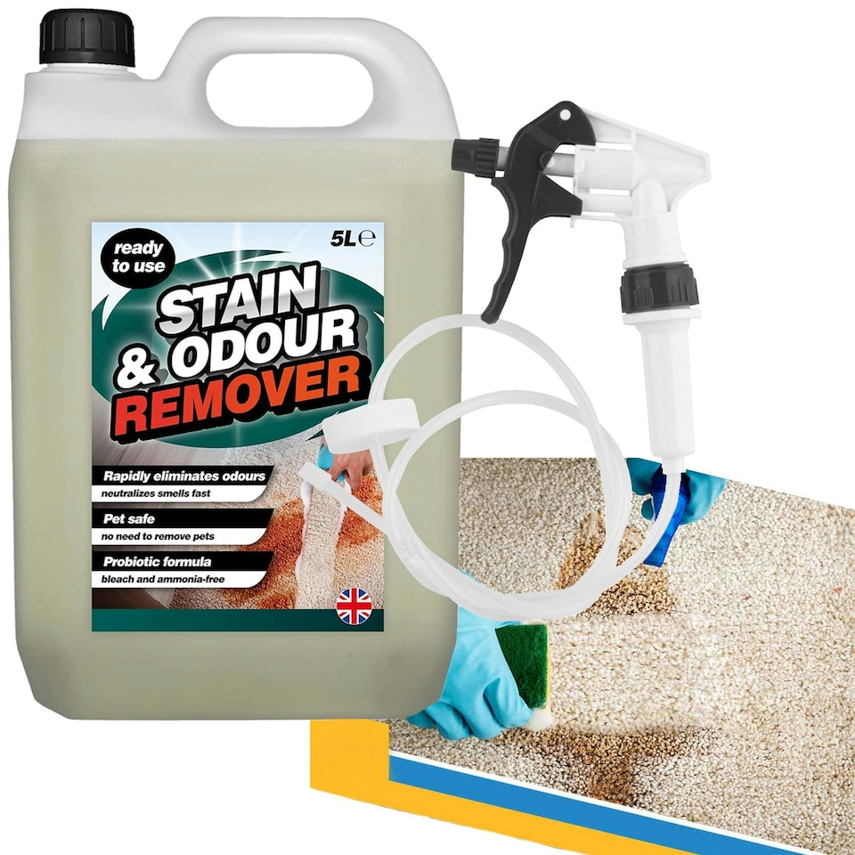 image 1 of 1 x 5 Litre Stain & Odour Remover Pet Safe Neutralises Smells Fast With Long Hose Trigger