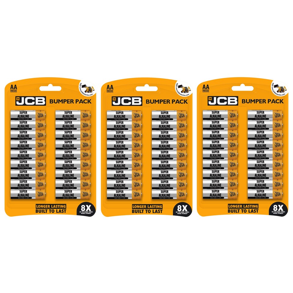 3x JCB AA Alkaline Batteries - Bumper Pack of 18 | Multi | One Size | 18