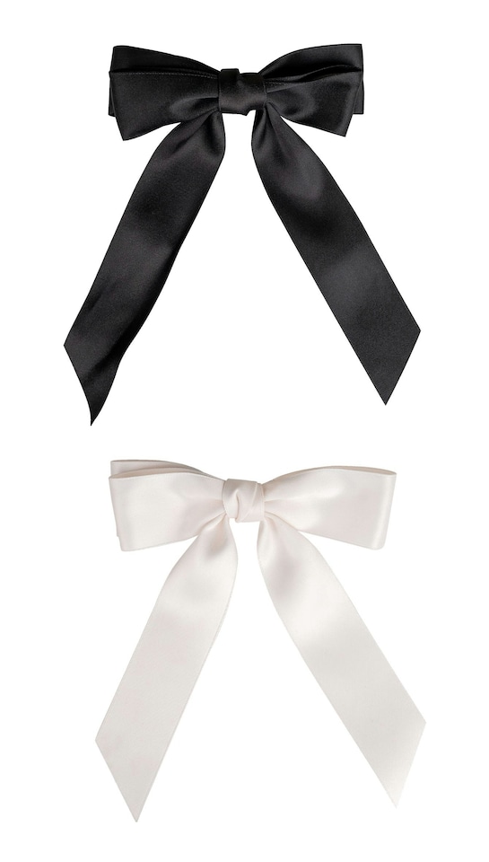 image 1 of Brushworks Satin Hair Bow Duo – Black & White