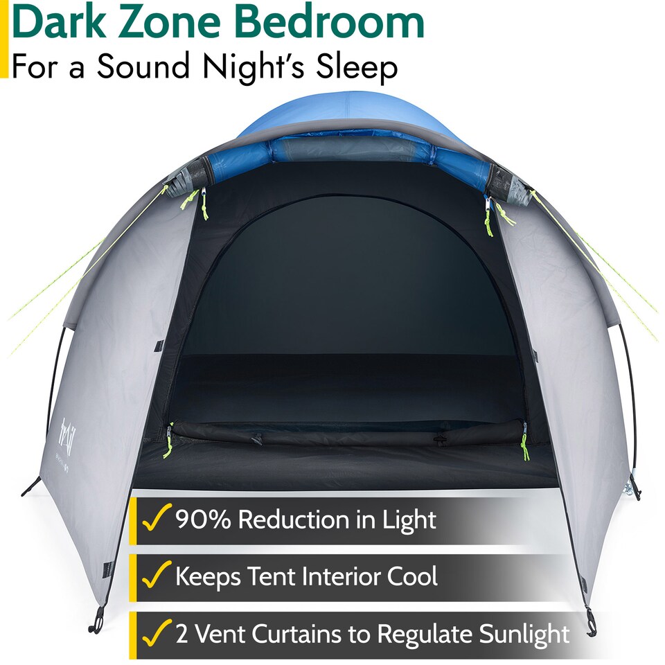 image 1 of Bracken 2 Man Tent With Porch Waterproof at 3000mm HH Camping Festival Trail | Blue | 1