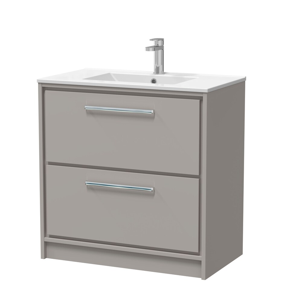 image 1 of Balterley Modern Bathroom Floor Standing 2 Soft Close Drawer Vanity Unit & Basin | Grey | Pebble Grey | 1