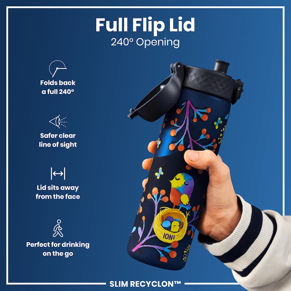 image 1 of Leak Proof Slim Water Bottle, BPA Free, 500ml (18oz) | Blue | Birds | One Size
