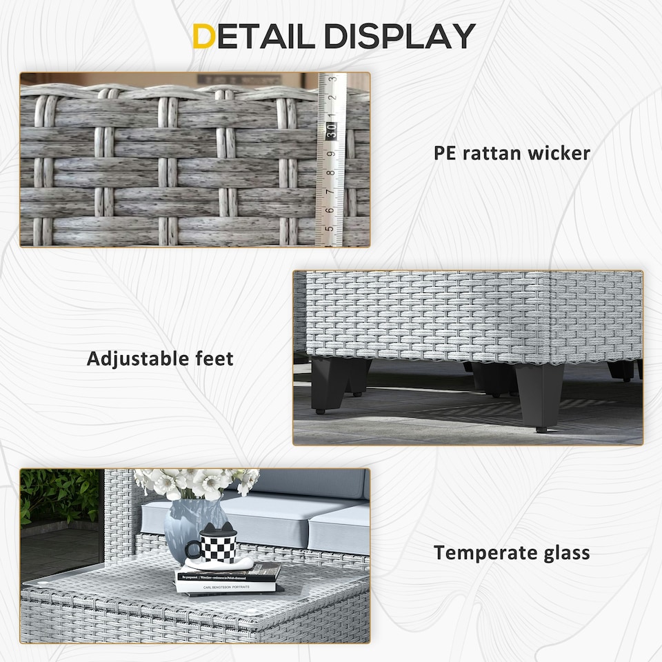 image 1 of Outsunny 5 PCs Rattan Garden Furniture Set with Glass Coffee Table, Grey