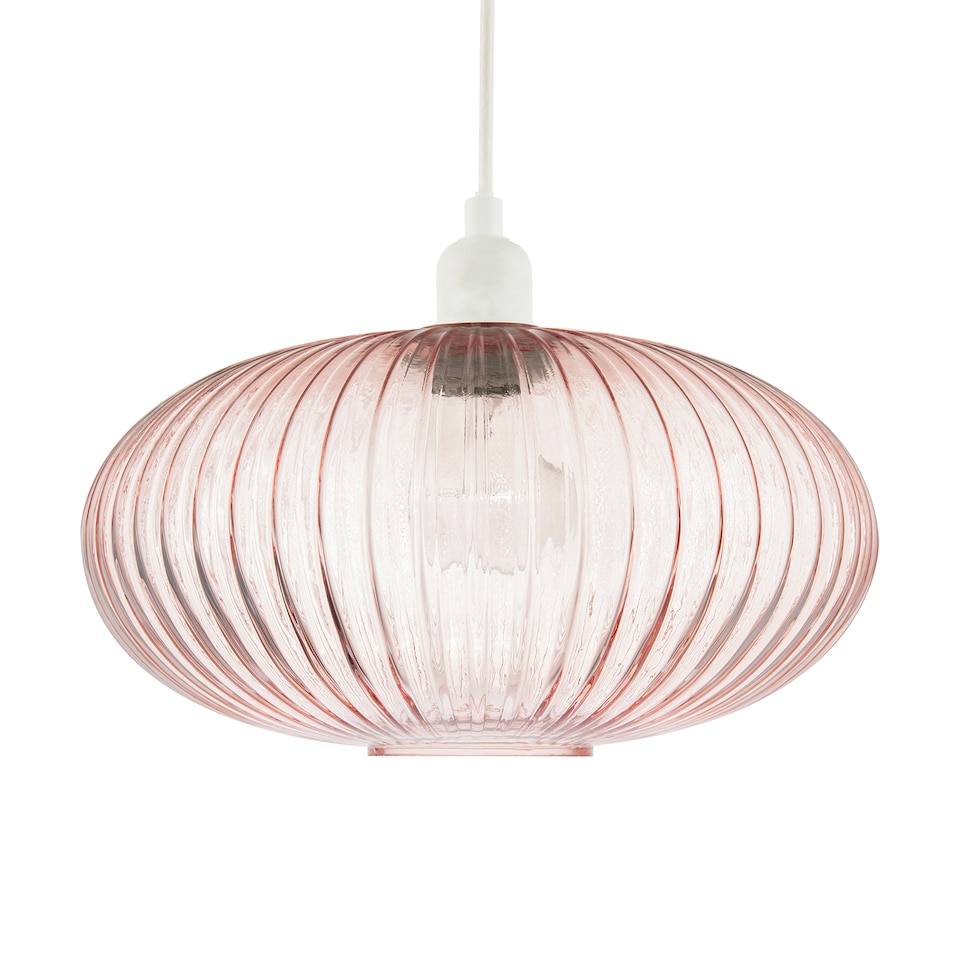 image 1 of Modern Designer Soft Pink Line Ribbed Glass Oval Pendant Lamp Shade | Pink