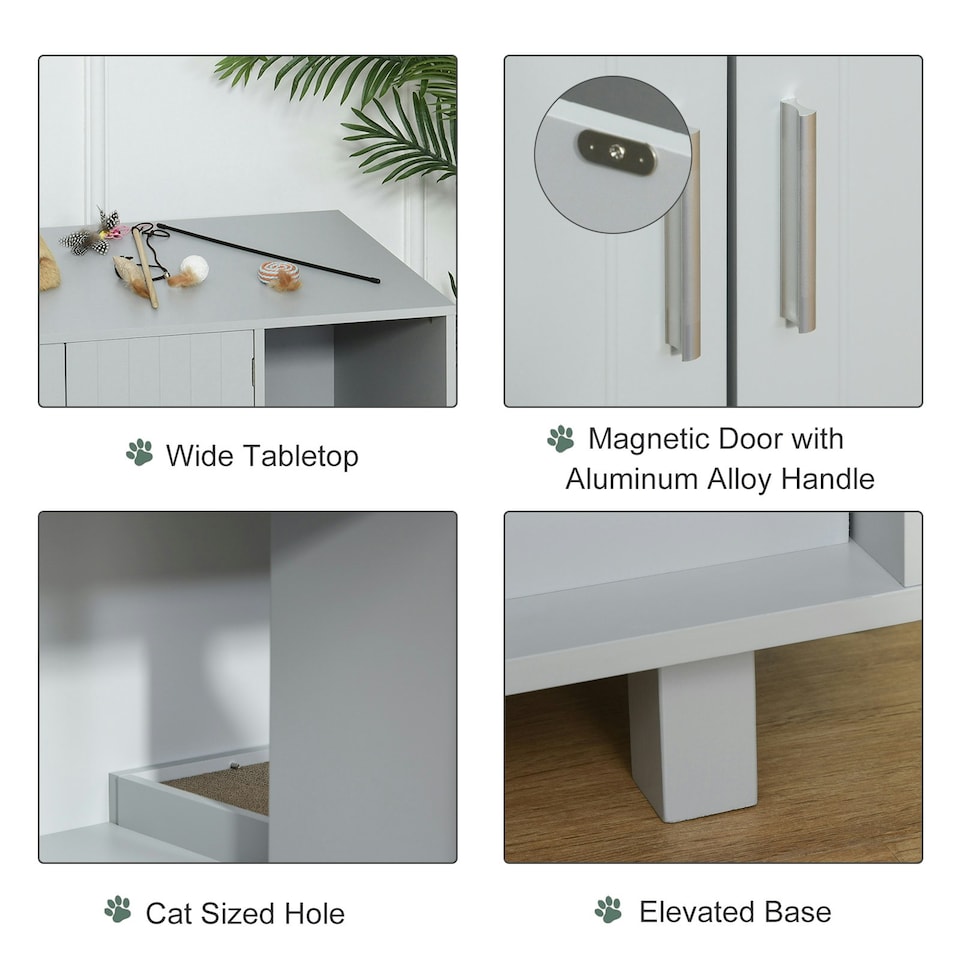image 1 of PawHut Cat Litter Box Enclosure & House w/ Nightstand/End Table Design, Grey